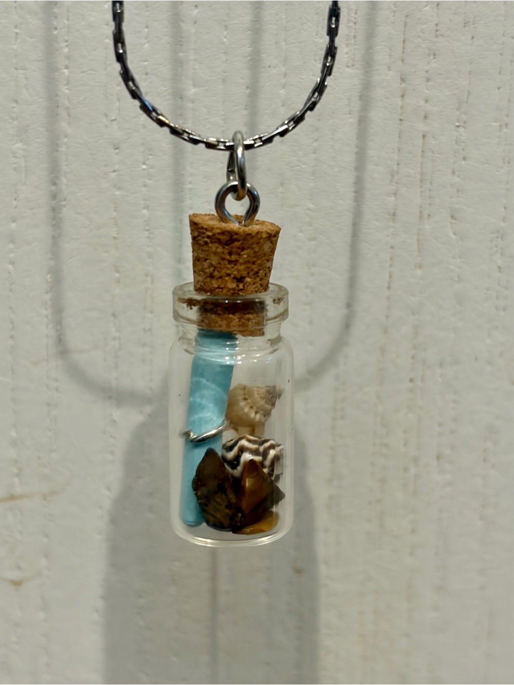 Turquoise Mini Bottle Pendant Necklace with Shell Accents